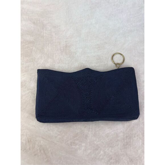 Vintage 1940s Corded Navy Blue Clutch - Picture 1 of 6